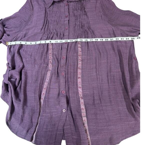 LOVE IS ALL Lagenlook Purple Button Front Pleated Tunic Blouse M - Picture 9 of 10